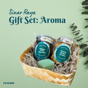 Sinar Raya Gift Set: Aroma - Belgian dark chocolate, Danish cookies, ylang-ylang & grapefruit candle and personalized bamboo box.